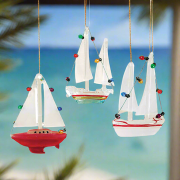 Sailboat With Lights - Glass Ornament