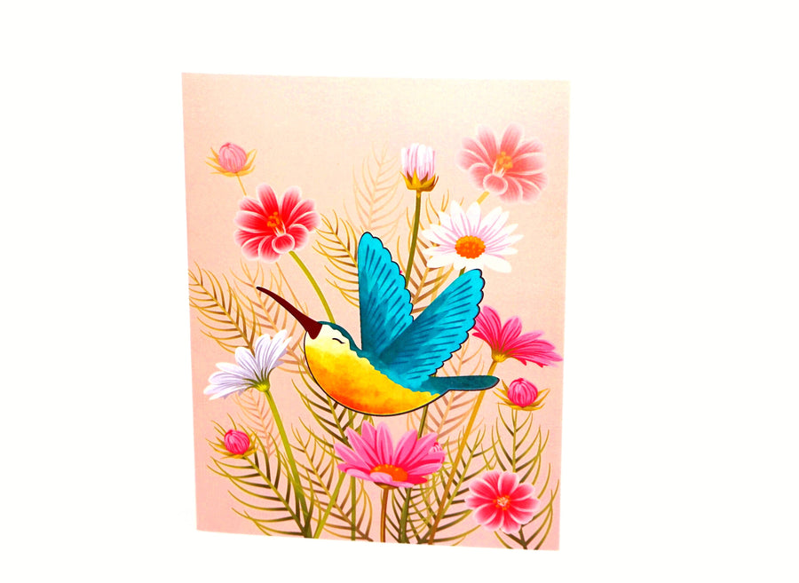 3D Pop-up Card - Hummingbird w/ Flowers (First Class Forever stamp included)