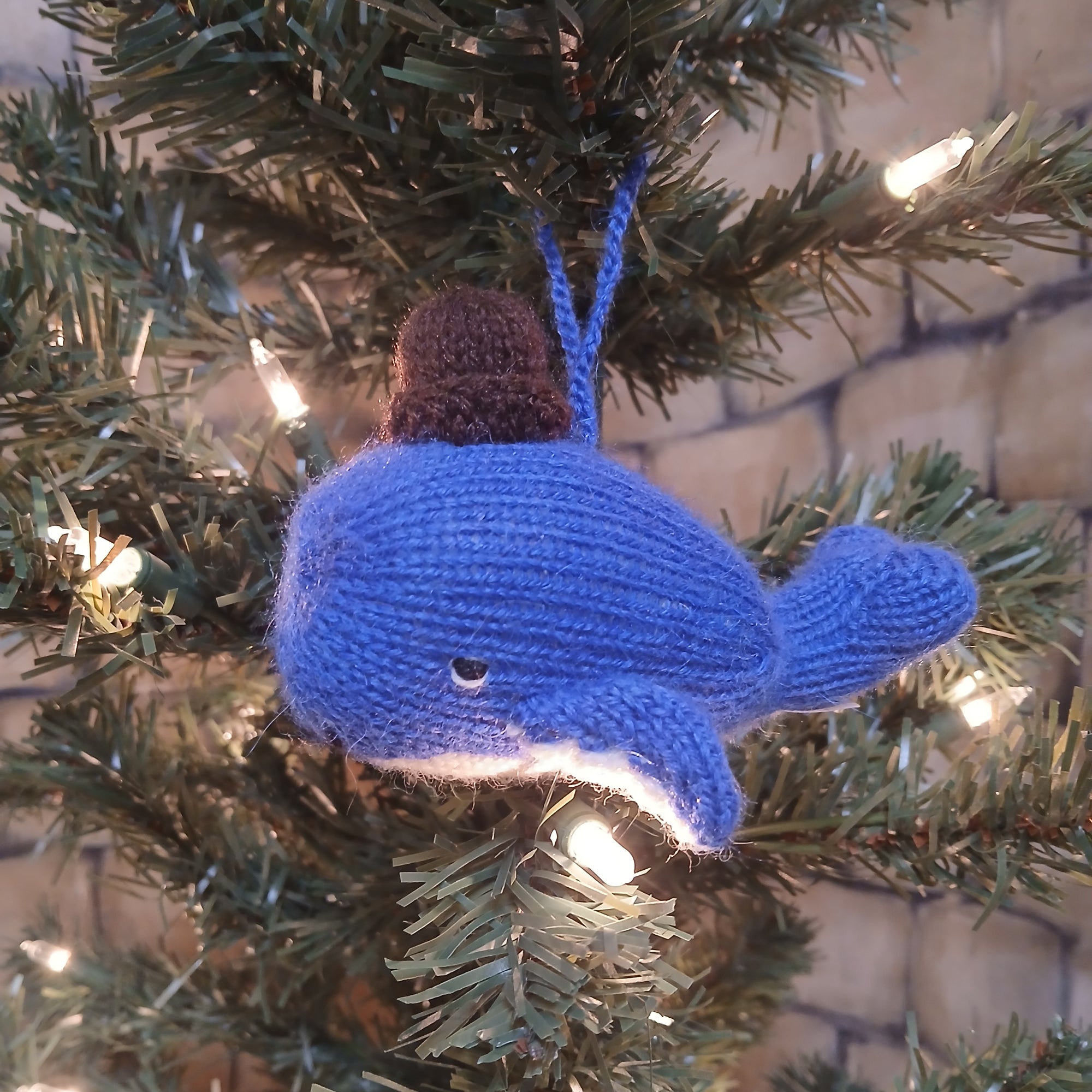 Hand-knit Blue Whale Ornament
