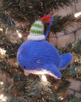 Hand-knit Blue Whale Ornament