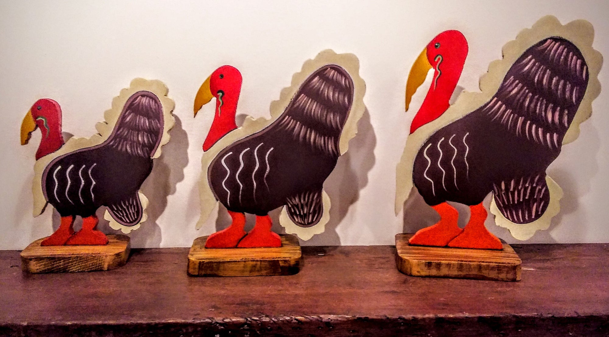 Wooden Turkey Sculptures- Singles or Trio