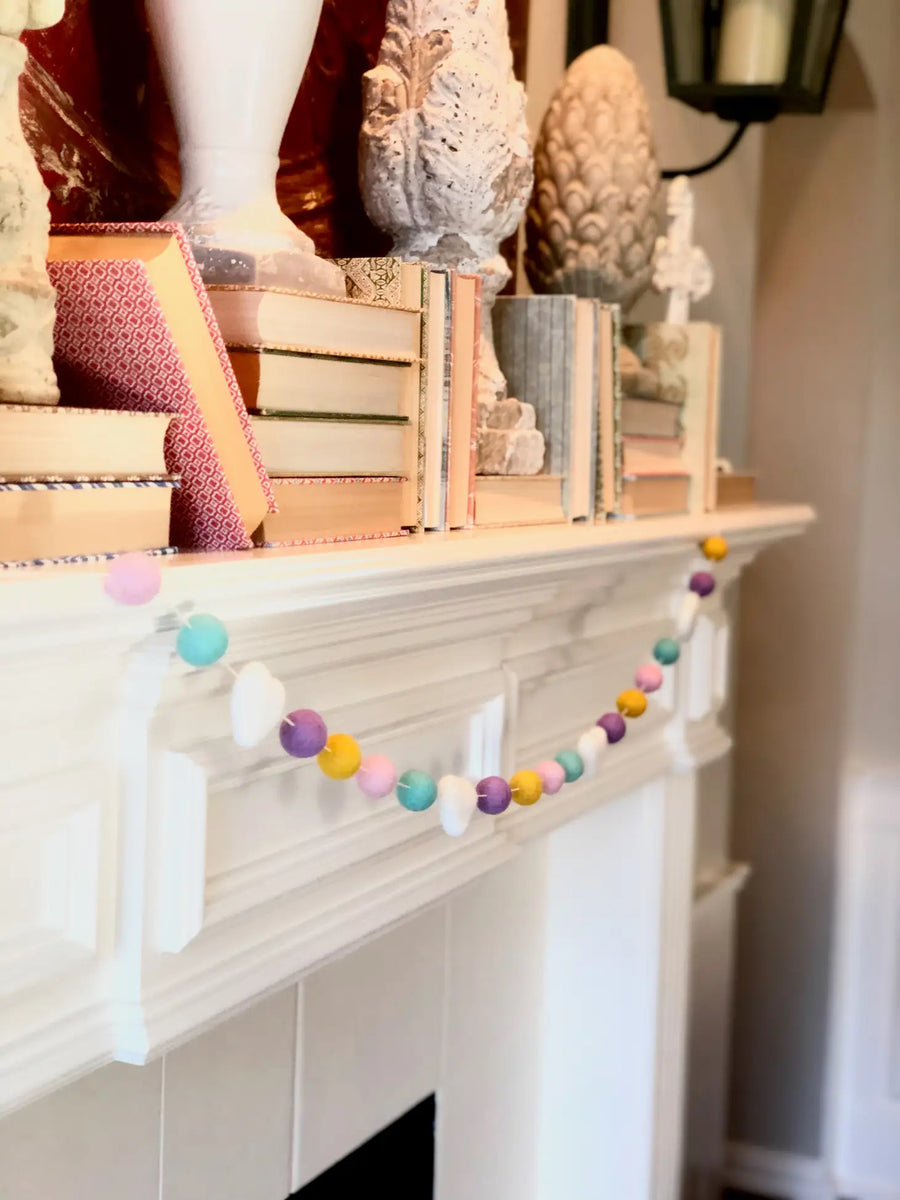 Felted Wool White heart & Cheerful Colors Christmas Garland
