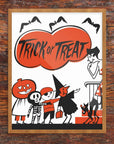Mid-Mod Print - Halloween Trick Or Treaters at The Door