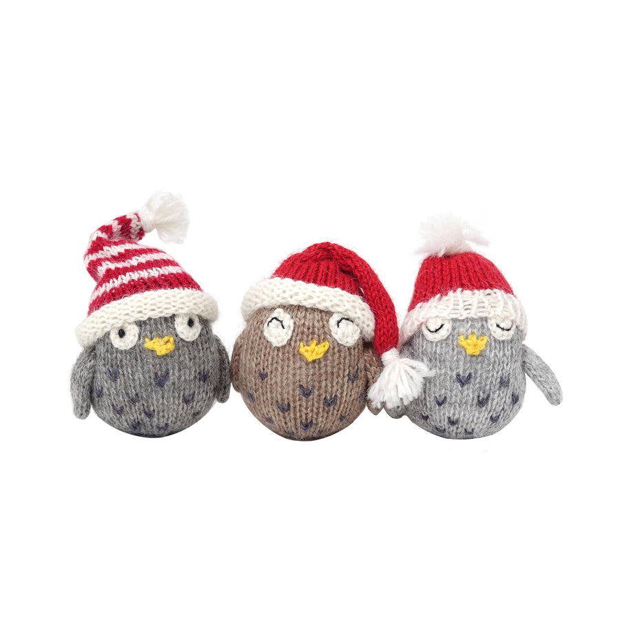 Hand-knit Owls with Hats Ornament