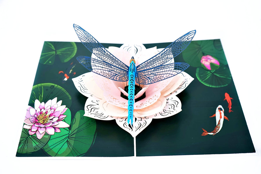 Pop-up Greeting Card - Water Lilies And Dragonfly