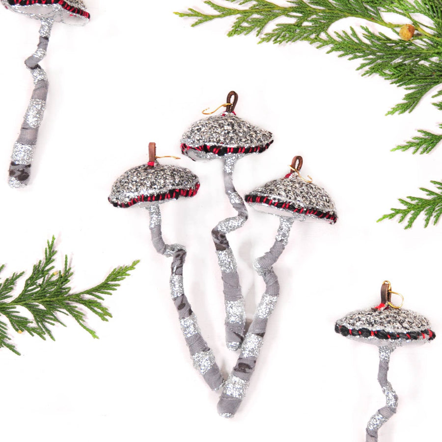 Glitter Mushroom Ornament - Silver