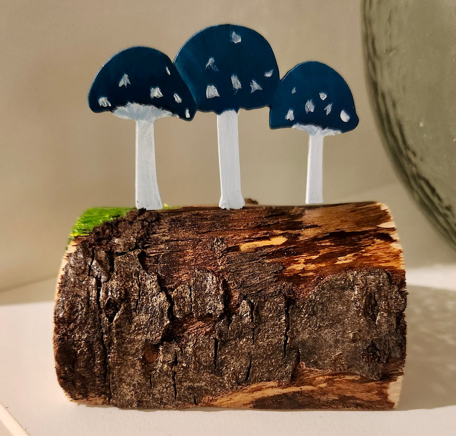Hand-painted Table Topper - Toadstool Mushrooms (Blue)