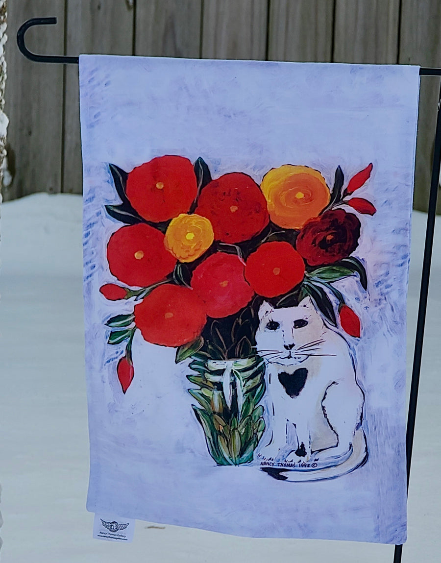 Garden Flags - Cat with Flowers