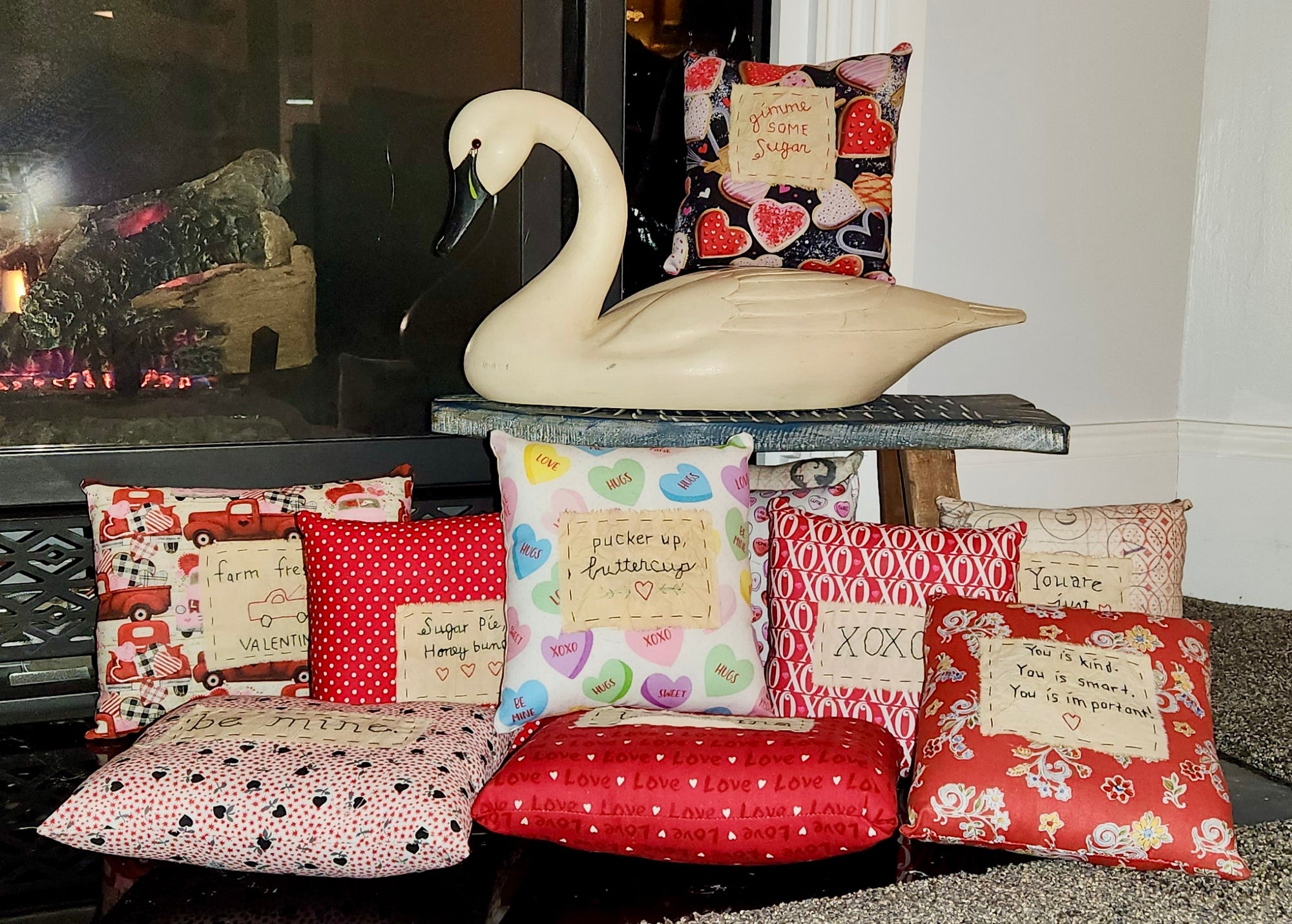 Hand-stitched Throw Pillow  "Be Mine"