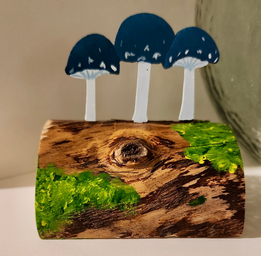 Hand-painted Table Topper - Toadstool Mushrooms (Blue)