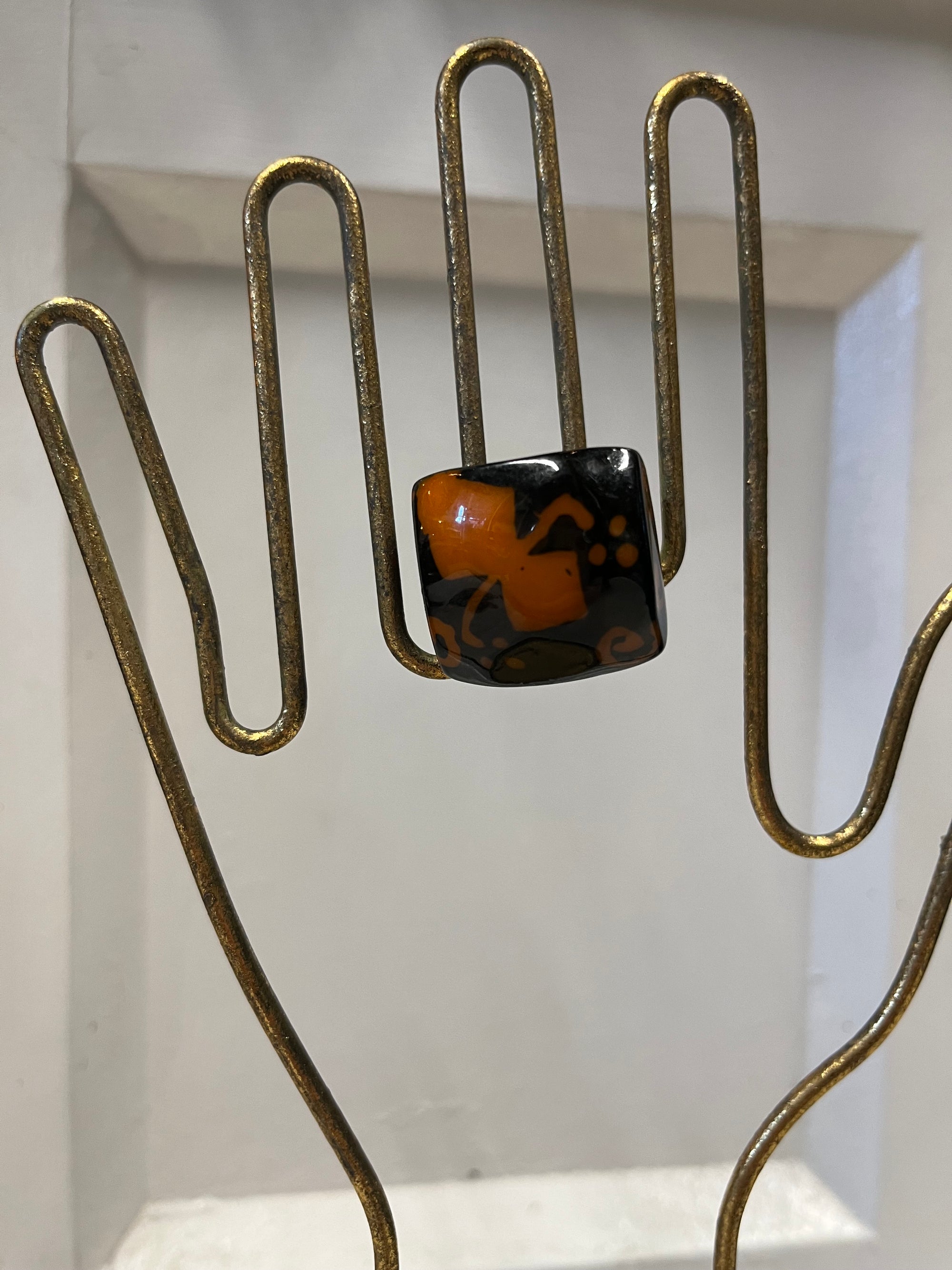 Hand Carved and Painted Tagua Nut Ring - Orange Encounter