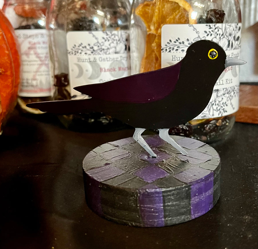Small Crow Table Topper with Checkered Base