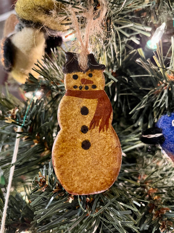 Redware Handmade Snowman Ornament