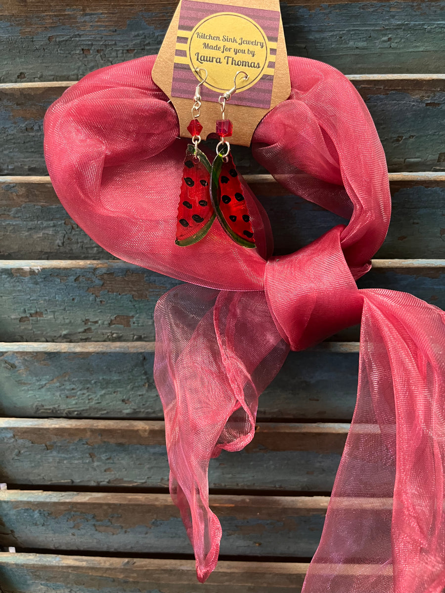 Laura Thomas Watermelon Earrings and Scarf Set