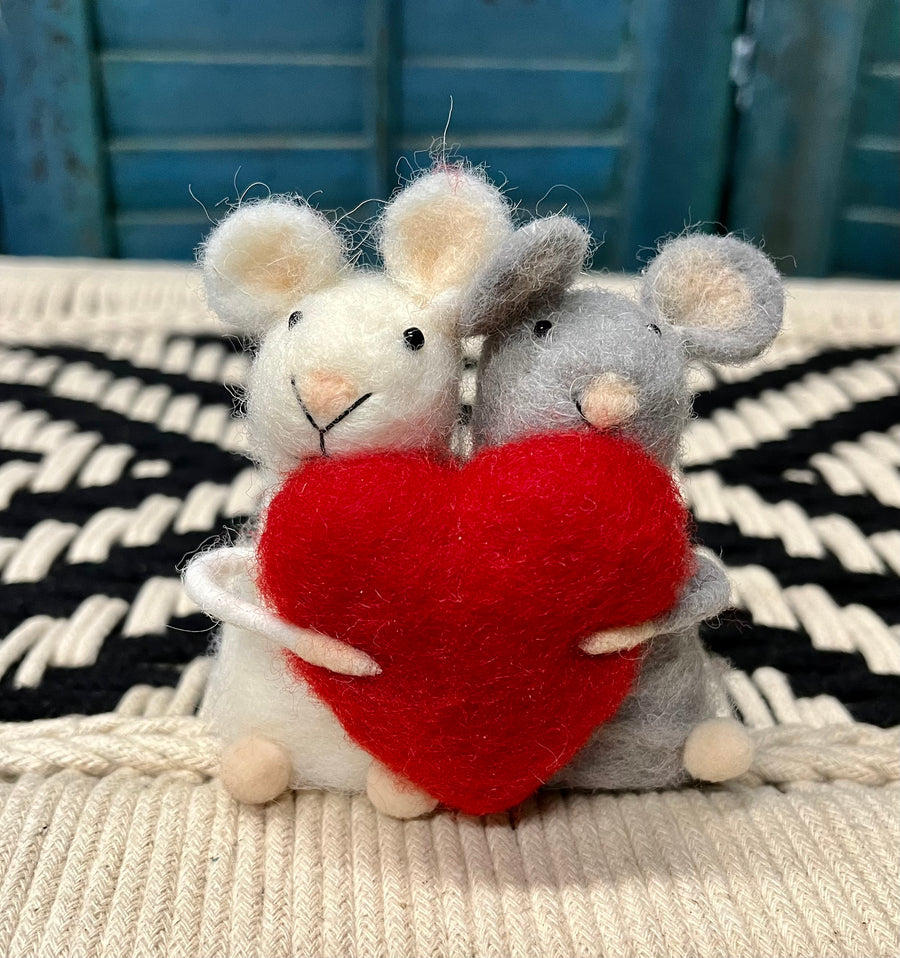 TWO FELT MICE WITH HEART