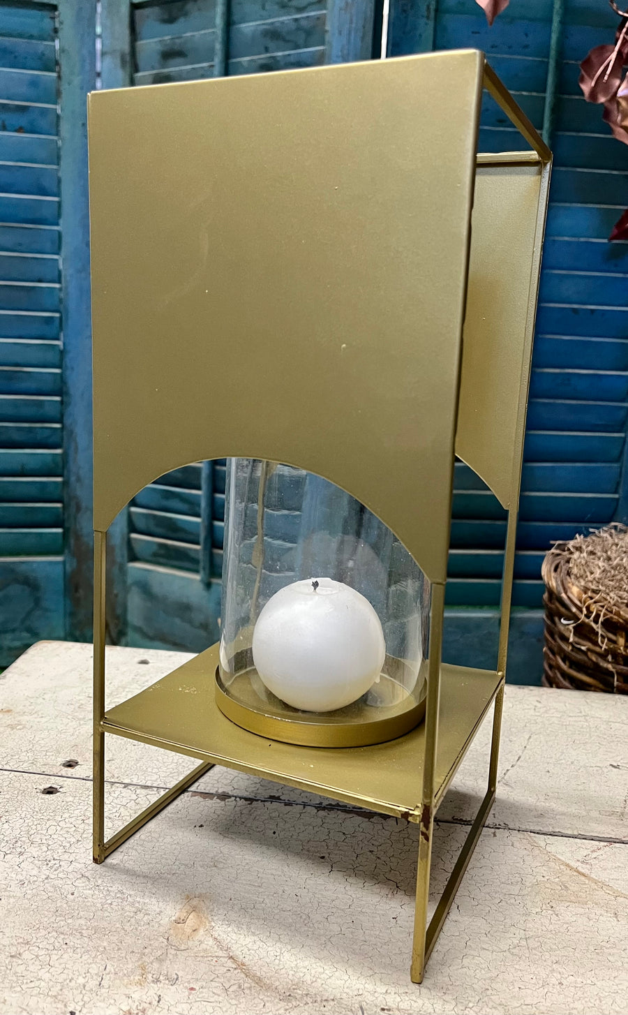 VERSATILE GLASS HURRICANE WITH ANTIQUE BRASS METAL STAND