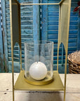 VERSATILE GLASS HURRICANE WITH ANTIQUE BRASS METAL STAND