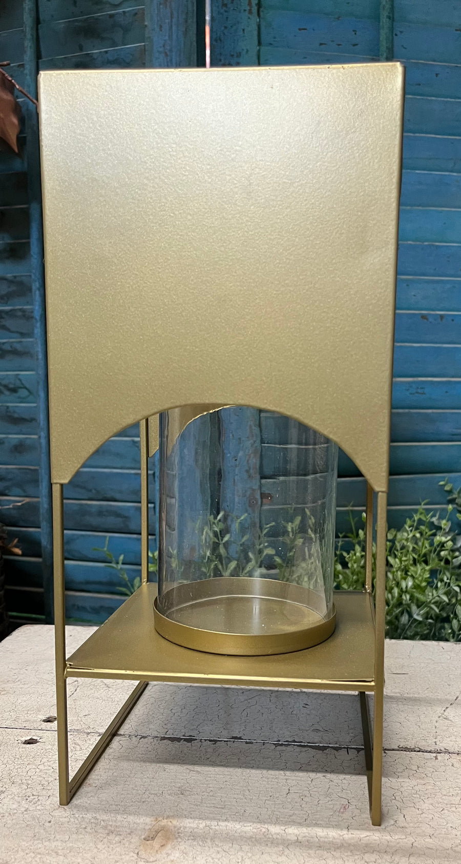 VERSATILE GLASS HURRICANE WITH ANTIQUE BRASS METAL STAND