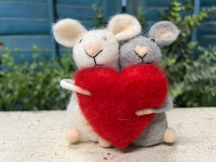 TWO FELT MICE WITH HEART