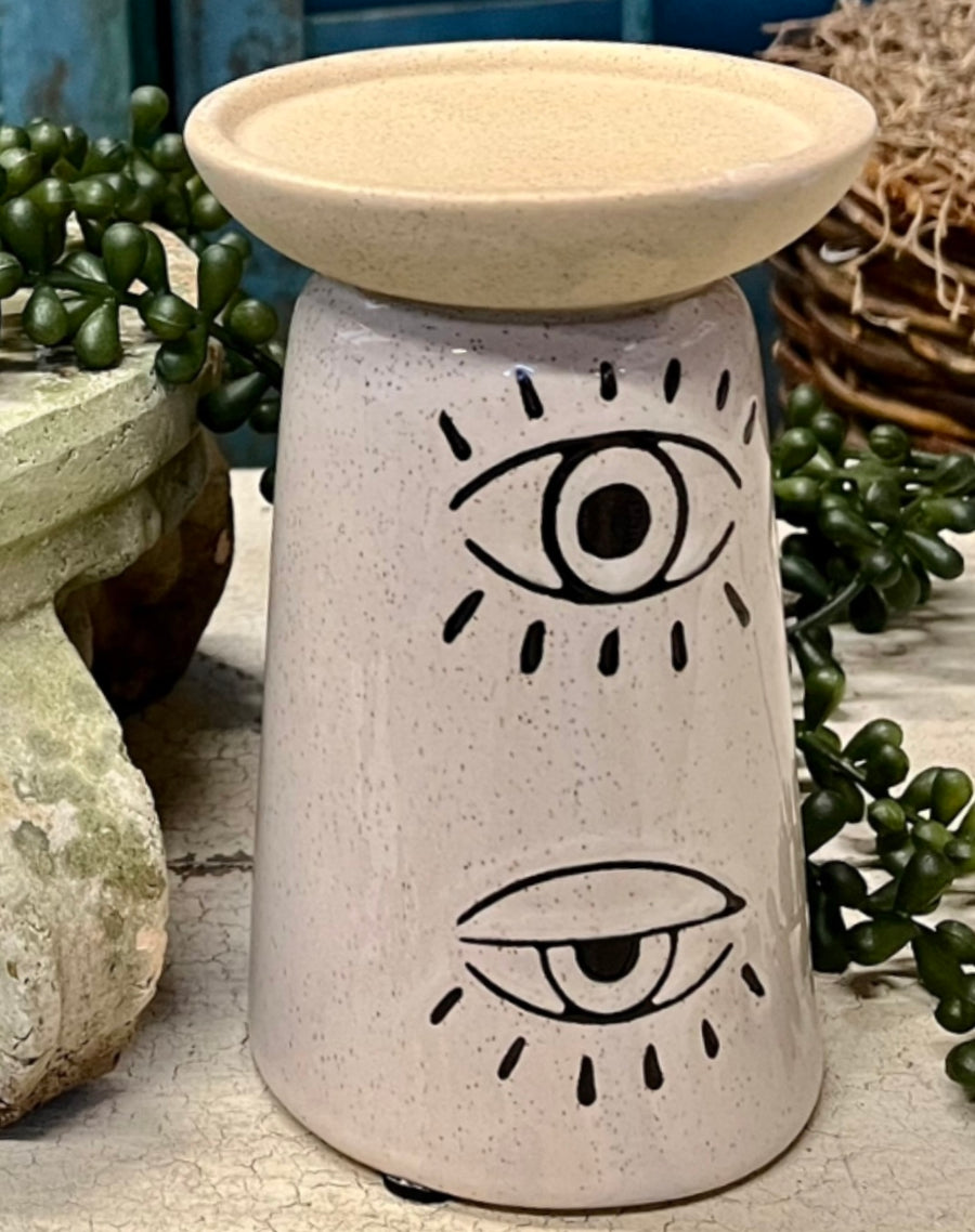 CERAMIC CANDLE HOLDERS WITH EYES DETAIL