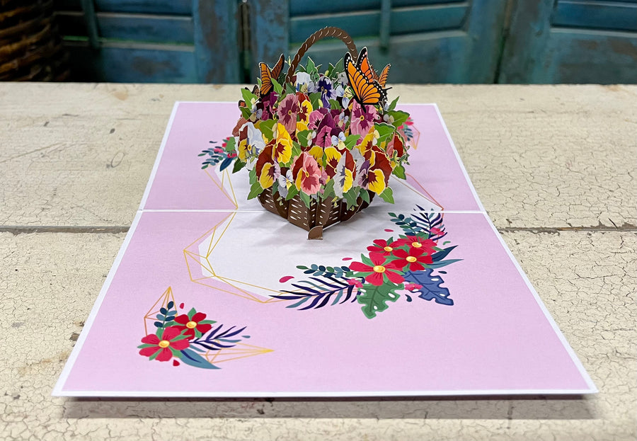 Pop Up Greeting Card - Flower Basket