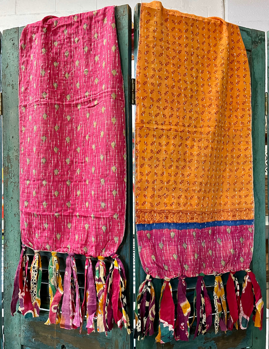Kantha Fabric Runner with Tassels