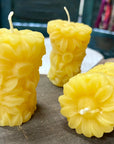 Handmade Beeswax Daisy Pillar Candle