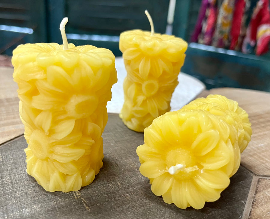 Handmade Beeswax Daisy Pillar Candle