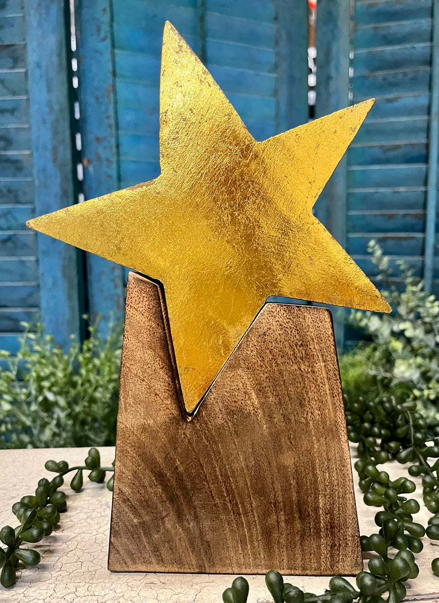 Wooden Gold Stars on Wooden Base