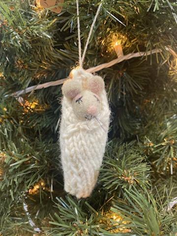 Cozy Grey Mouse Ornament