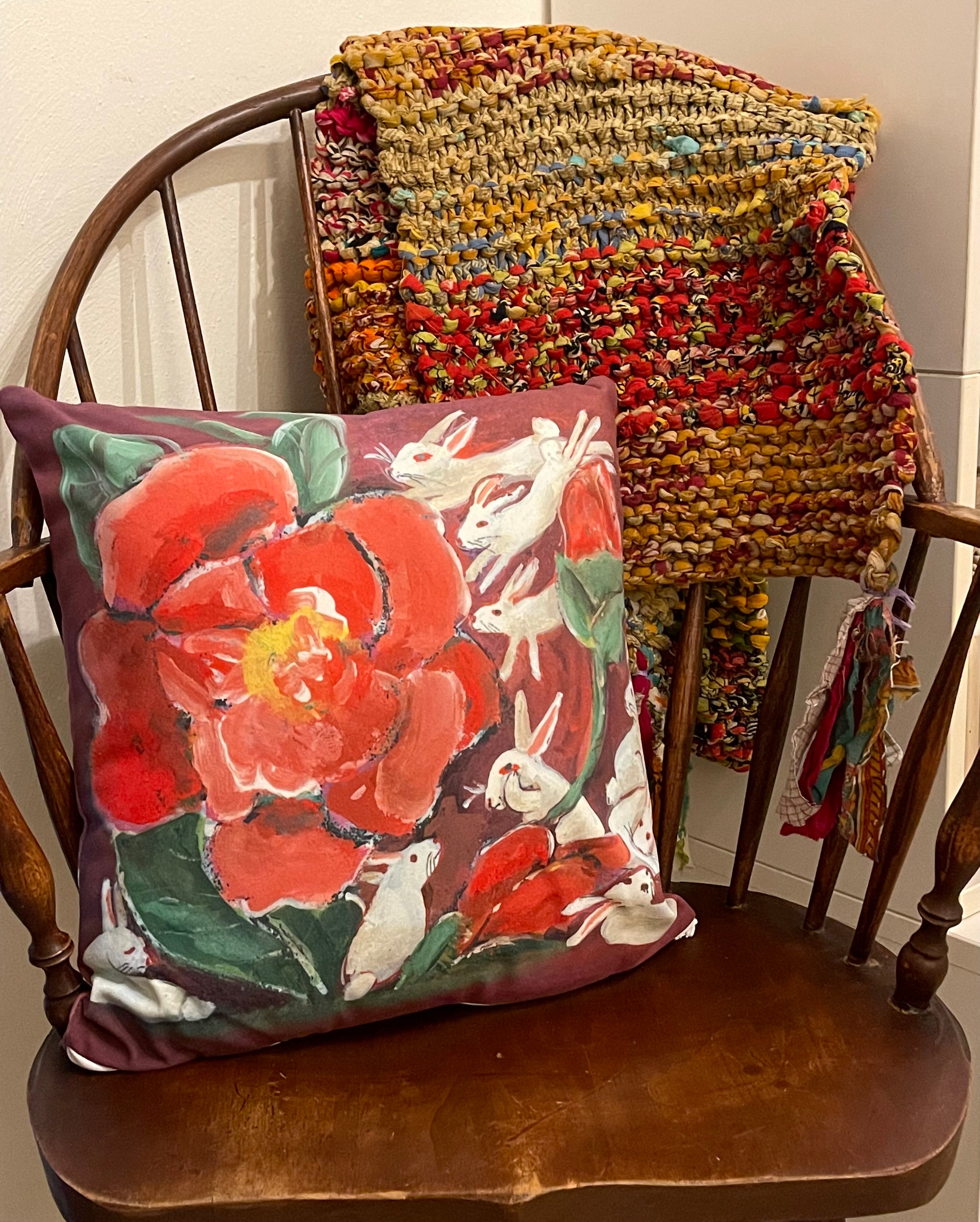 knitted kantha runner with tassels