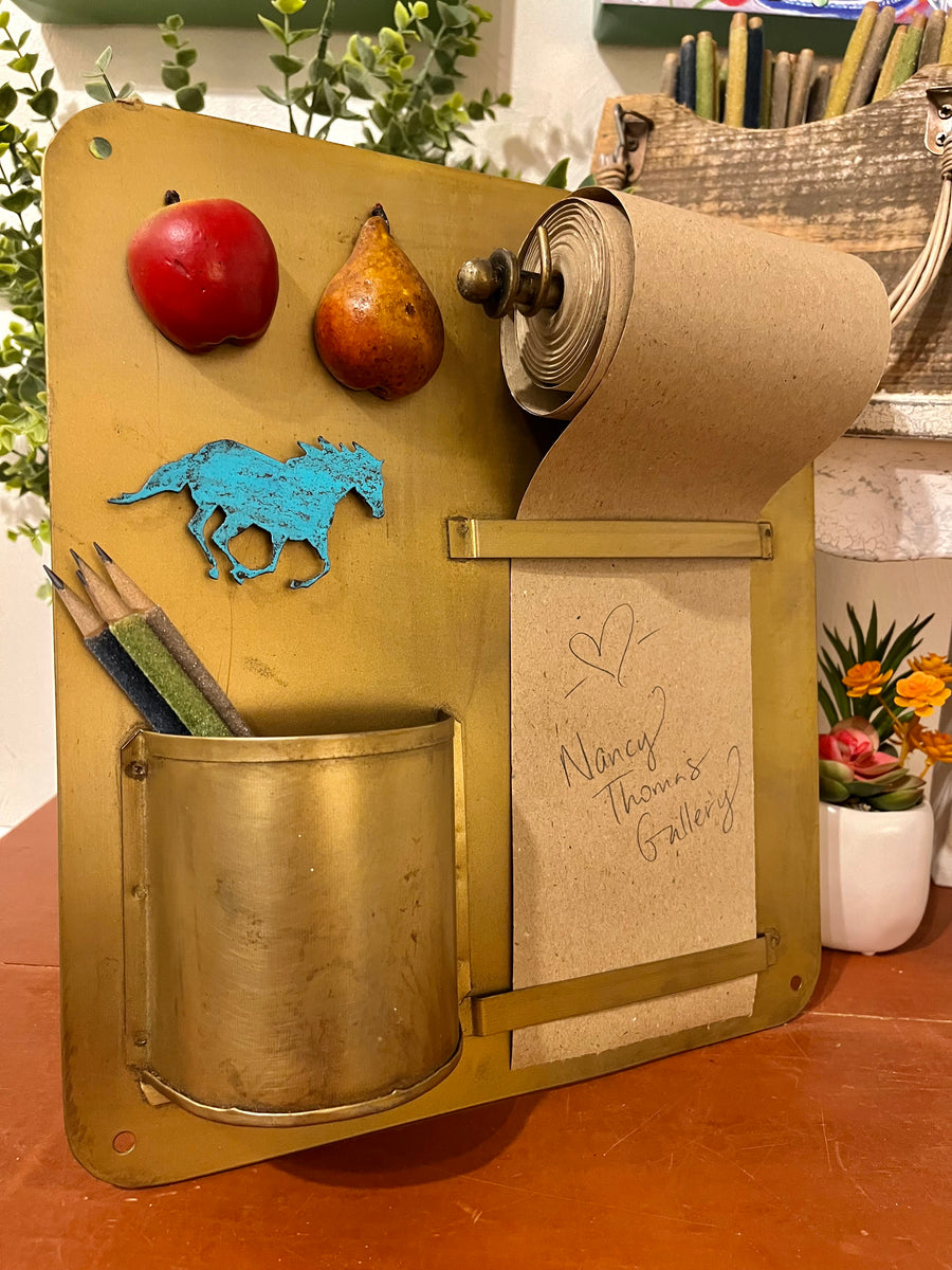 Hanging Brass Note Roll with Pencils