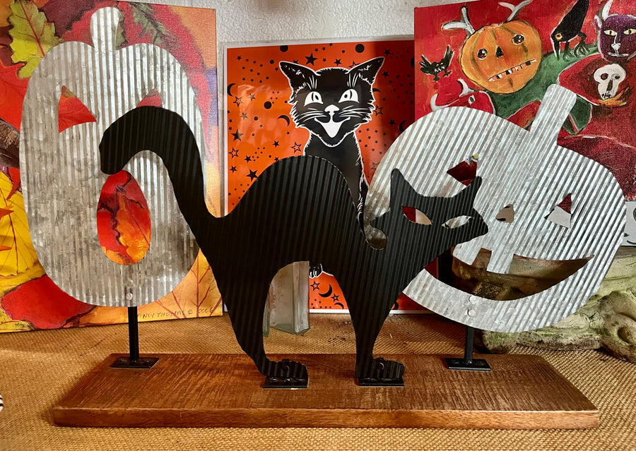 Black Cat and Jack-O-Lanterns