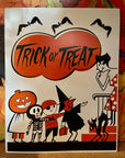 Mid-Mod Print - Halloween Trick Or Treaters at The Door