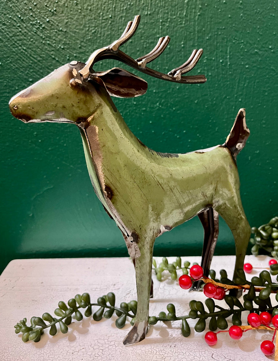 Recycled Metal Deer - Green Deer