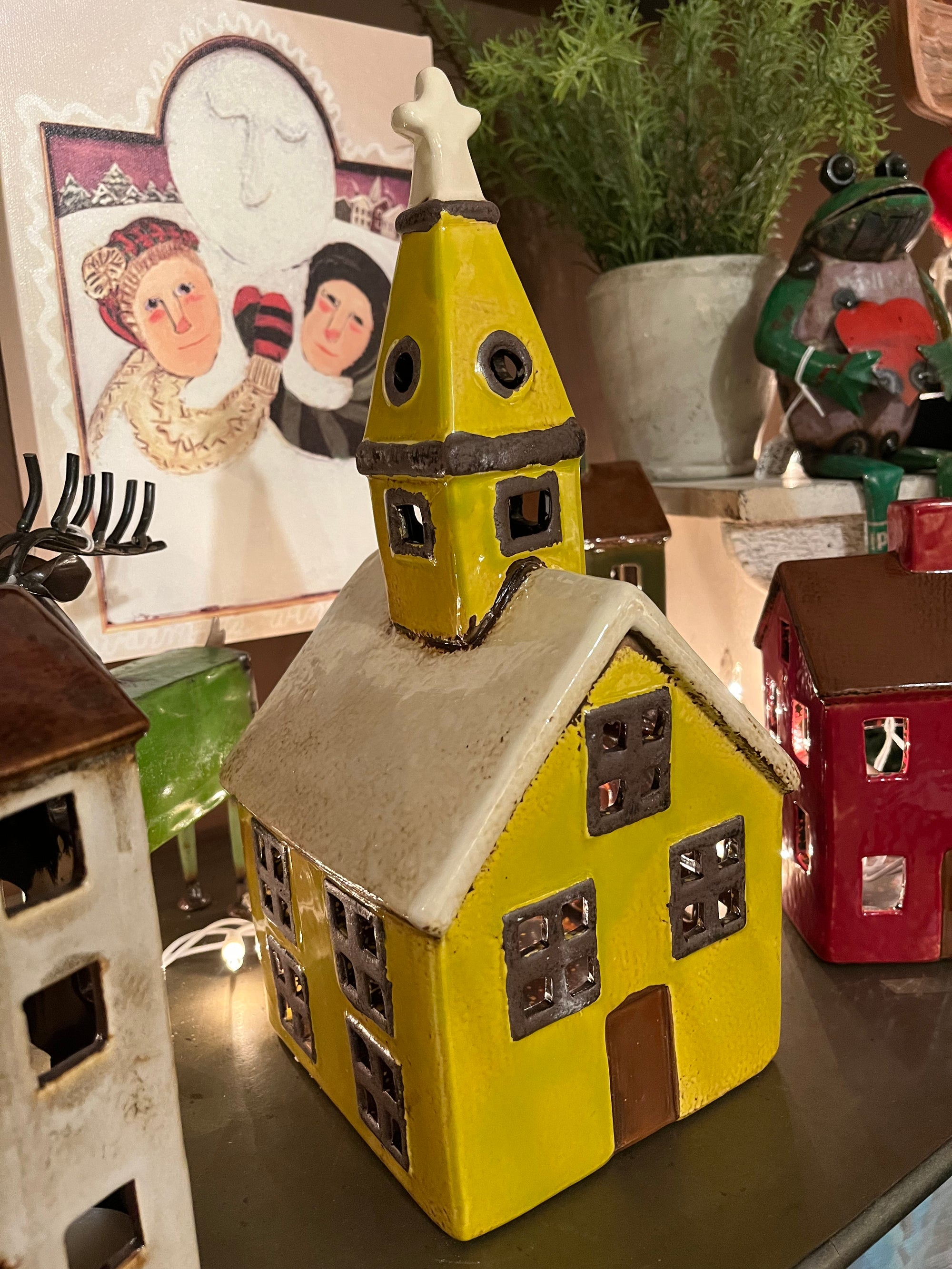 Ceramic Village Luminary - Yellow Church