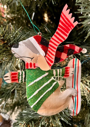 Snowboarding Dog Ornament