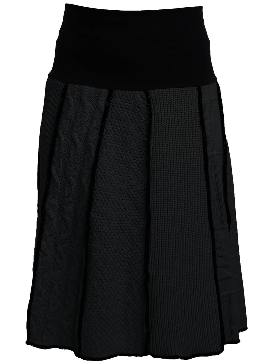 Women's Cotton Sweater Knit Panel Skirt - Textured Black