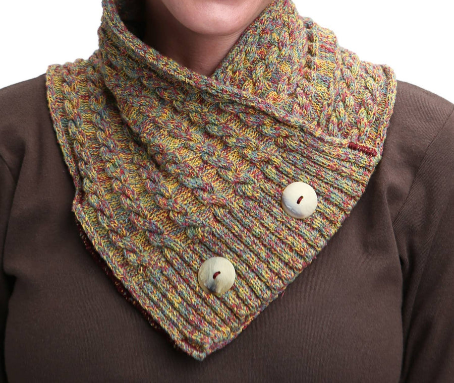 Cotton Cable Sweater Neckwarmer Cowl Scarf - Maize Spacedye