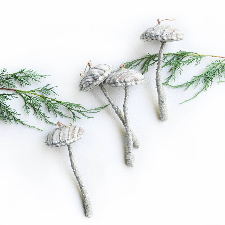 Glitter Mushroom Ornament - White/Silver