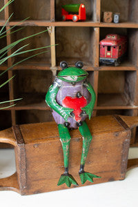 Recycled Metal Romeo Frog & Heart Shelf Sitter