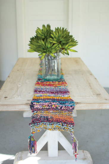 knitted kantha runner with tassels