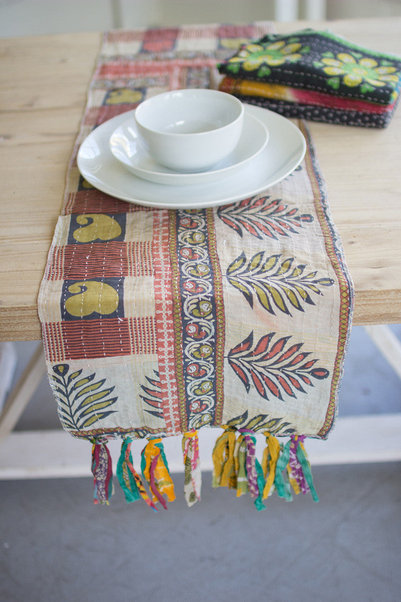 Kantha Fabric Runner with Tassels